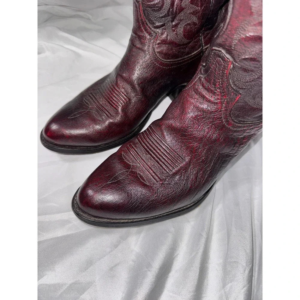 Tony Lama Mens Black Cherry Leather Western Cowboy Boots 03412 Burgundy 8.5 EE - Picture 6 of 12